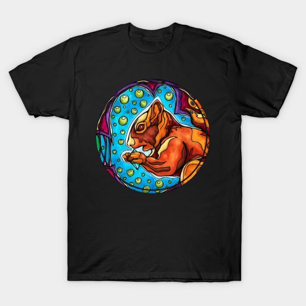 Red squirrel stealing a blue crypto diamond T-Shirt by NadiaChevrel